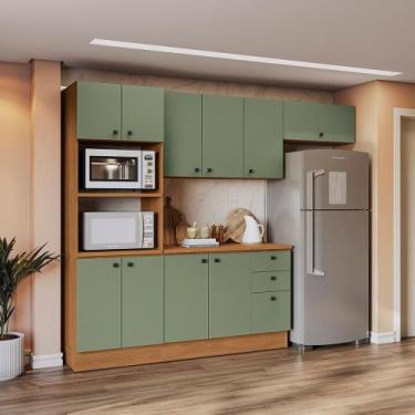 Imagem de Armário de Cozinha Completa 270cm Canela/Verde Frevo Pixel Kappesberg