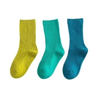 Imagem de Meias Infantis De Cano Médio Em Cores Candy, 3 Pares, Estilo Japonês, 