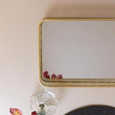 Imagem de Bandeja com Espelho Elise 31cm x 21cm x 5cm Dourada Metal - Lyor