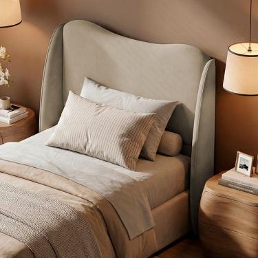 Imagem de Cabeceira Orgânica Para Cama Box Viúva Luma 120cm Chenille Bouclê Pérola - Desk Design