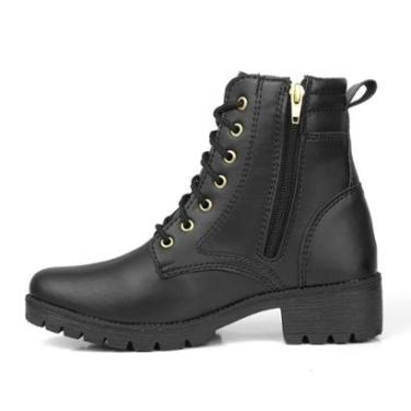 Imagem de Bota Feminina Coturno Casual Militar Cano Curto Zíper Lateral Preta Elegante Moderna Confortável-Feminino