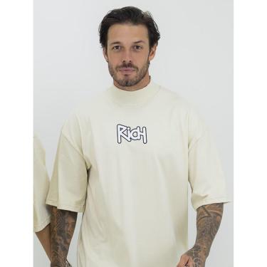 Imagem de Camisa Camiseta Oversized Gola Alta Estampa Contour Streetwear Algodão Premium Creme-Masculino