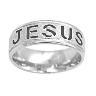 Imagem de Aliança Prata Jesus Brilho Religião 6mm Tradicional Anatomica Luxo - A