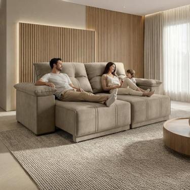 Imagem de Sofá Retrátil e Reclinável 4 Lugares Espuma Fibra Siliconada Mariscal 