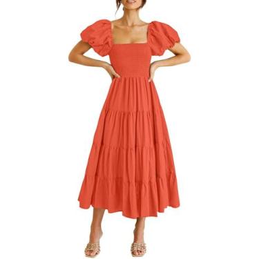 Imagem de Vestido PRETTYGARDEN Midi Smock con Mangas Abullonadas Naranja Talla S