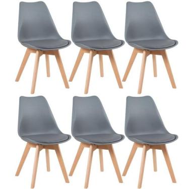 Imagem de Laraz Home Decor, Kit 6 Cadeiras Leda com Assento Estofado - Cinza Esc