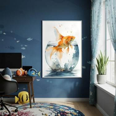 Imagem de Quadro Decorativo Peixe No Aquário 70x50cm Mold Branca