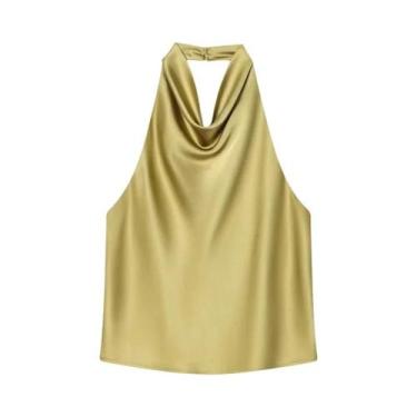 Imagem de Top Halter Preto De Cetim Sem Costas Para Mulheres, Camisola Rosa De V