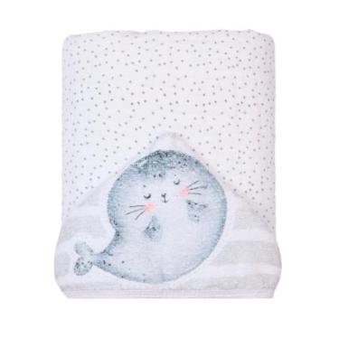 Imagem de TOALHA DE BANHO BEBE SOFT PAPI AMIGUINHOS cor: foca cinza, foca cinza