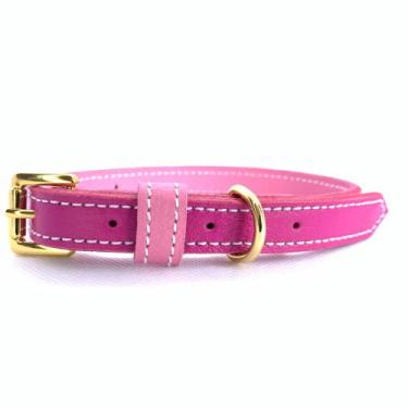 Imagem de Coleira de Couro para Cachorro e Gato - Fuschia com Rosê - Le Blu Aces