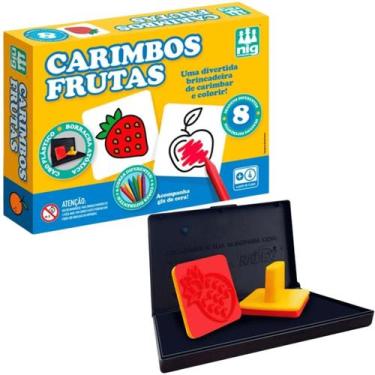 Imagem de Kit 8 Carimbos Frutas Infantil C/ 6 Giz De Cera Faz de Conta - Nig