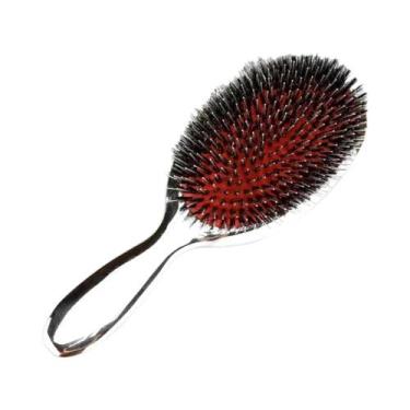 Imagem de Escova De Cabelo Oval De Cerdas De Javali Dourada E Prateada Antiestát