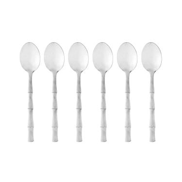 Imagem de Cj 6 Colheres para Sobremesa em Aço Inox Bambu Elegant Prata 15cm Lyor