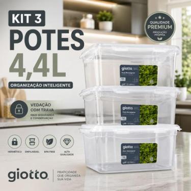 Imagem de Kit 3 Potes Com Tampa e Trava 4,4L Cinza Cor:Transparente - Giotto, Tr