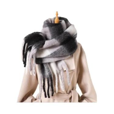 Imagem de Cachecol De Luxo Feminino Em Cashmere Xadrez, Xale Quente De Inverno, 