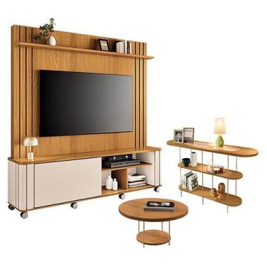 Imagem de Estante Home Theater Trinus Cinamomo Off White com Mesa de Centro Sky 