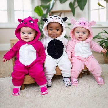 Imagem de Conjunto Macacão Em Plush 3d E Pantufa Lúdica Para Bebê Menina Cor:Por