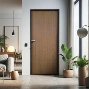 Imagem de Kit Porta de Madeira Lisa Imbuia 210x82cm Batente 11cm Uniportas Abert