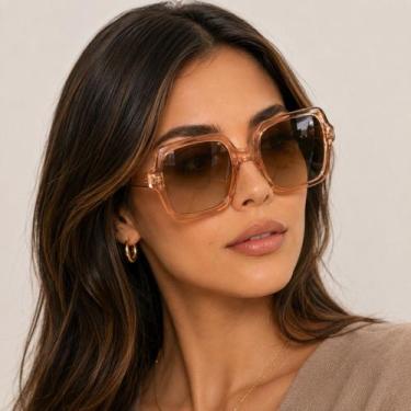 Imagem de Óculos Sol Feminino Vinkin Classico Vintage Quadrado Uv 400 Champanhe 