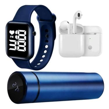 Imagem de Kit Relógio Digital Fone Bluetooth I12 Garrafa 500ml Acessórios Diário