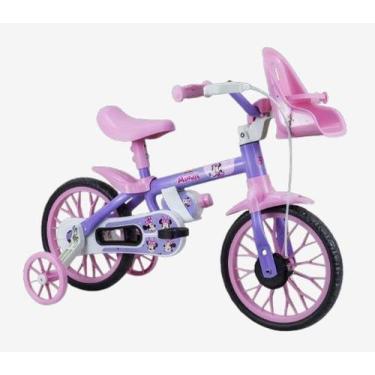 Imagem de Bicicleta Infantil Aro 12 Minnie Nathor Com cadeirinha Rodinhas e Garr