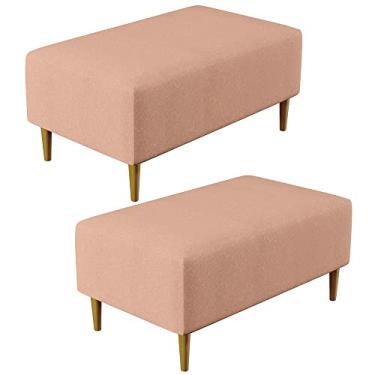 Imagem de Kit 02 Puffs Decorativos Sala de Estar Cléo W01 Pés Palito 90 cm Linho Rosê - Lyam Decor