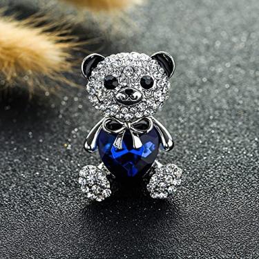 Imagem de jinyi2016SHOP Broche feminino de cristal com coração e urso, broches e broches de animais fofos para mulheres, casacos, emblemas, joias e acessórios de fantasia (cor de metal: azul)
