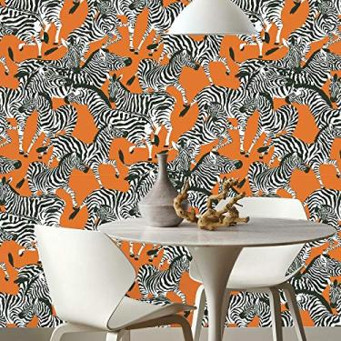 Imagem de Waverly Papel de parede RMK11875RL Herd Together (45,7 cm x 5,7 m) – Fácil aplicação, sem resíduos pegajosos – Laranja e branco