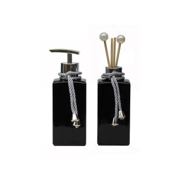 Imagem de Kit Saboneteira e Difusor Vidro Preto com 250ML Válvula Luxo
