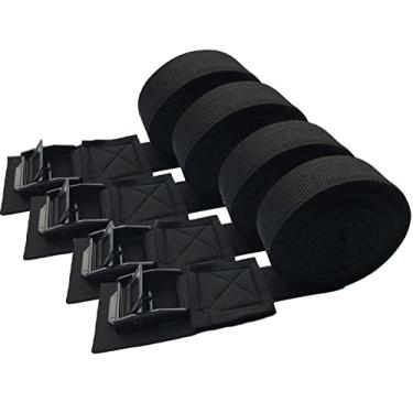 Imagem de MOOCY Alça de amarração de 3,5 m x 2,5 cm Alça de caiaque de carga Engrossada Resistente Fivela de trava de came - Pacote com 4, Preta