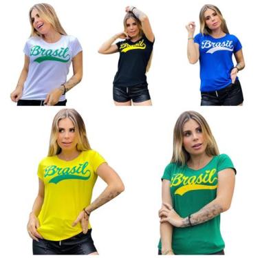 Imagem de Tshirts Blusinha Feminino Podrinha Baby Look Brasil Verde Amarelho Azu