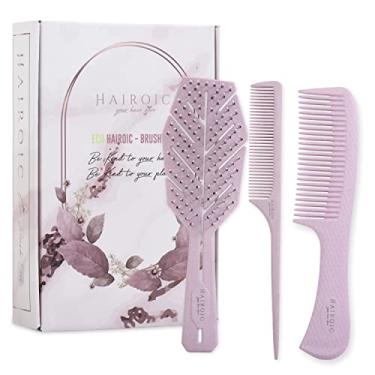 Imagem de HAIROIC Conjunto de escovas desembaraçadoras de cabelo, conjunto de 3 escovas de cabelo biodegradáveis desembaraçadoras com cerdas macias flexíveis, pente de dentes largos e pente de cauda de rato para cabelos molhados, secos e encaracolados