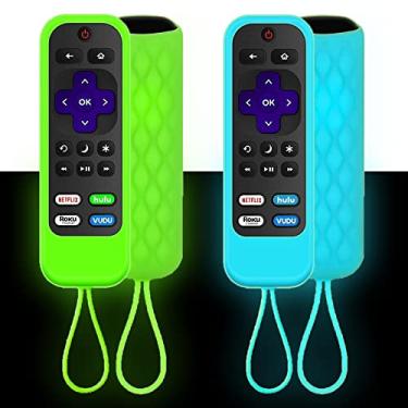 Imagem de Pacote com 2 capas para controle remoto compatíveis com controles remotos Roku TCL Hisense, capa protetora de silicone para Roku Express 4K+ 2021 - Streaming Stick+ - Streaming Stick 4K 2021 que brilha no escuro