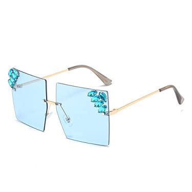 Imagem de Óculos de sol sem aro moda óculos de sol quadrado grande com aro de diamante Personalidade Street Shot, 4, tamanho único