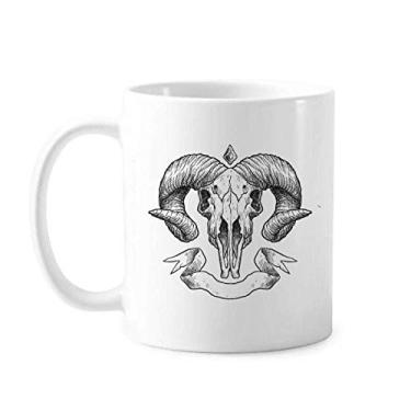 Imagem de Caveira de cabra com ilustrações de desenho de animais, caneca cerâmica de cerâmica, xícara de porcelana de café