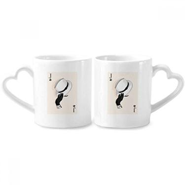 Imagem de Conjunto de canecas de porcelana para casais, padrão de cartas de baralho Spade J, coração
