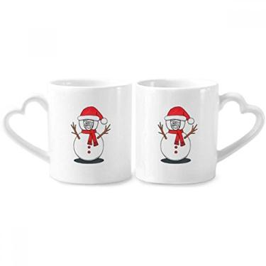 Imagem de Conjunto de canecas de porcelana para casal, cachecol de Hórus, boneco de neve, de Natal, com coração