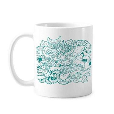Imagem de Caneca moderna de cerâmica para café e porcelana de cerâmica com estampa de tubarão e onda do mar