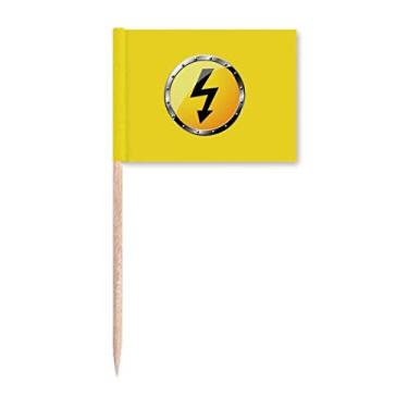 Imagem de Logotipo fundo amarelo eletricidade perigosa palito de dente bandeiras marcadoras para decoração de festa