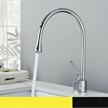 Imagem de Torneira de lavatório de banheiro ouro escovado monocomando 360 bica de latão quente e fria torneira de pia de água para cozinha, cromada curta