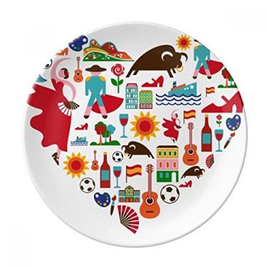 Imagem de Prato de porcelana decorativa com bandeira de flamingo, coração espanhol, bulheta, talheres, prato de jantar