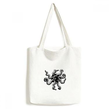 Imagem de Bolsa de lona com ilustração preta Marine Life Octopus bolsa de compras casual