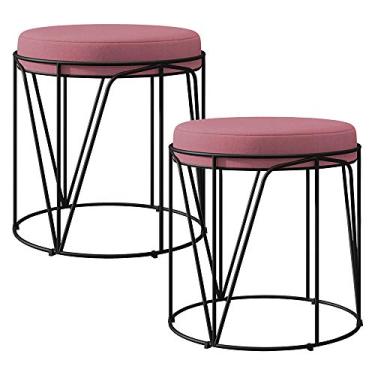 Imagem de Kit 02 Puffs Decorativo Aramado Preto Zaya L02 Suede Rosê - Lyam Decor