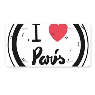 Imagem de DIYthinker Placa de licença I Love Paris com estampa de palavras em aço inoxidável para decoração de carro