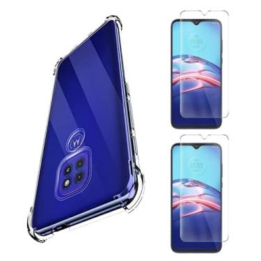 Imagem de Kit Capinha Celular Antichoque Compatível Moto E7 Plus + 2 Película Vidro