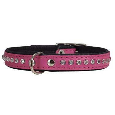 Imagem de Coleira para cachorro Dogs My Love de couro legítimo com strass (rosa, 16,5-20,32 cm pescoço)