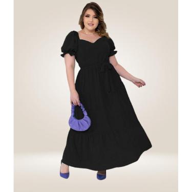 Imagem de Vestido Plus Size Longo Tres Marias Manga Princesa Liso