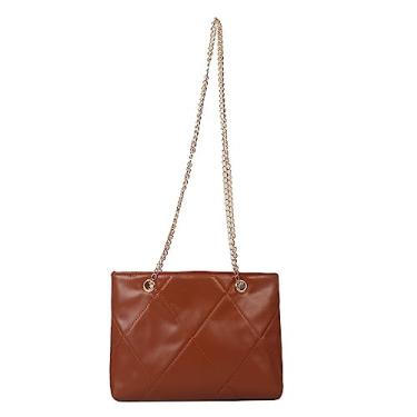 Imagem de Bolsas crossbody leves com alça de corrente, bolsas de ombro matelassê de designer para mulheres (Brown)