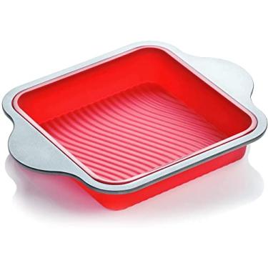 Imagem de Frigideira de silicone | Forma de bolo de silicone profissional antiaderente quadrada de 20 cm para assar por Boxiki Kitchen | Melhor louça para forno sem aderência | Silicone com moldura de aço