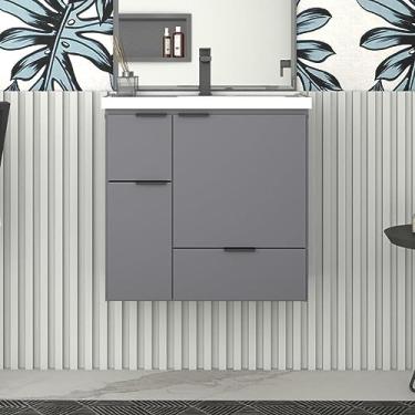 Imagem de Gabinete Para Banheiro em Madeira Com Lavatório em Mármore Sintético Orquídea Cinza